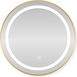 SensaHome Runder LED-Badezimmerspiegel – Dimmbare Wandspiegel mit Beleuchtung – Metallrahmen – 2700K/4500K/6400K – 70 cm – Gold - Gold