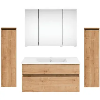 Puris Badezimmer , Eichefarben , Holzwerkstoff , 2 Schubladen , 150 cm , Goldenes M, Made in Germany , hängend , Badezimmer, Badmöbelsets & Badmöbelserien, Badmöbel-Sets