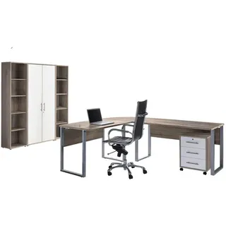 BMG-Möbel Büro Office Edition Set 3 Weiß/Sonoma Eiche