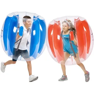 Vevor Aufblasbare Bumper Balls 2er-Pack, 0,9 m Bälle Kinder & Jugendliche, PVC-Bumper-Stoßball für Teamspiele im Freien, Outdoor Spielzeug für Spielplatz, Hof, Rote Streifen + Blaue Streifen