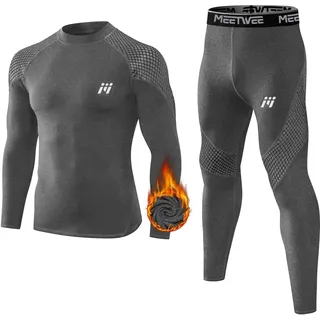 MEETWEE Thermounterwäsche Herren, Funktionsunterwäsche Winter Skiunterwäsche Suit Atmungsaktiv Thermo Lange Unterwäsche Set Thermowäsche Unterhemd + Unterhose