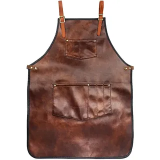 Fesjoy Chef Schürze für Männer Frauen wasserdichte PU Leder Schürze mit Taschen Cross-Back Riemen für Küche BBQ Barber Barista Schürze Handworking