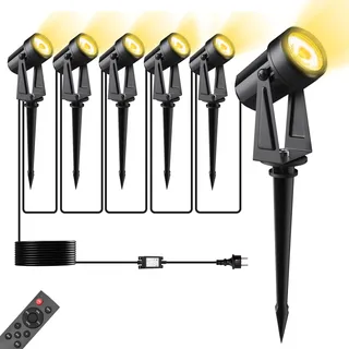 LED Gartenbeleuchtung mit Strom Remote Timer 20M 6-1Set IP65 Wasserdichter | Pogestrand 3000K Warmweißem Gartenstrahler mit Adapter,2W COB Wegeleuchten 27V Led Strahler Außen für Garten Yard Hof