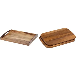 Zassenhaus Serviertablett Holz | 53×41×7cm | Teetablett & Frühstücksbrettchen Holz | 2er Set | aus nachhaltiger Akazie | Brotzeitbrett | pflegeleicht | robust | 28 x 20 cm