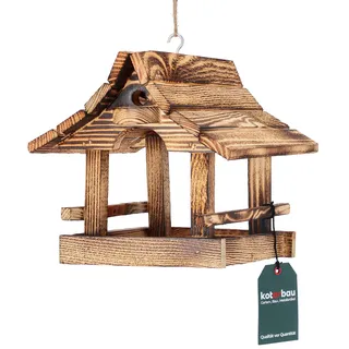 KOTARBAU® Vogelhaus - Vogelfutterhaus - Vogelhäuschen aus Holz – 22,4 x 26 x 21,5 cm – Futterhaus mit Dach – Spatzenhaus - Natürlich - Geflammt - Vogelhaus zum Aufhängen