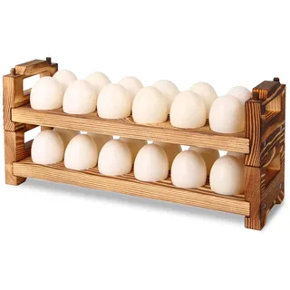 CVHOMEDECO. Eierhalter aus Holz, für die Arbeitsplatte, Brennholz, Eiersammelregal zum Sammeln von frischen Eiern, stapelbar mit 24 Eiern, Heimküchen-Organizer, Set mit 2 Stück