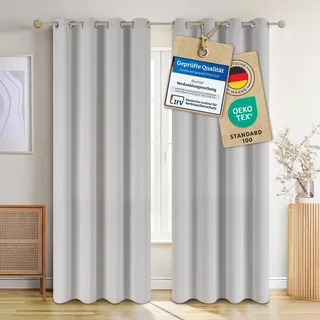Blumtal Verdunklungsvorhänge 2er Set - Thermovorhang Hitzeschutz - Vorhang Blickdicht mit Ösen - Gardinenschals mit Schlaufen - Lärmschutzvorhang - Gardinen 138x117 cm - Moonlight Grey - Grau