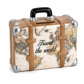TopShop24You Koffer Spardose Reisekasse – Urlaubskasse - Reisekoffer im Retro Design – Geldgeschenk Urlaub – 15 x 11 cm (Travel Beige)