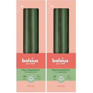 Bolsius Glatte Spitzkerzen - Metallic Grün - Set 4 Stück im Karton - 24,5 cm - Dekorative Haushaltkerzen - Brenndauer 7 Stunden - Unparfümierte - Natürliches Pflanzenwachts - Ohne Palmöl