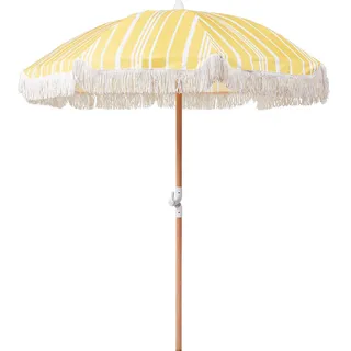 Beliani Sonnenschirm gelb/weiß mit Volant 150 cm Mondello , Gelb, Weiß, Hellbraun , Textil , 150x150 cm , Sonnenschutz, Sonnenschirme