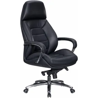 AMSTYLE Designer Bürostuhl Echtleder Schwarz