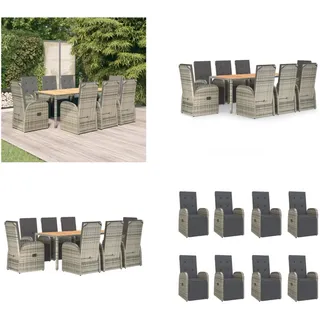 vidaXL 9 tlg. Garten Essgruppe mit Kissen Grau Poly Rattan - Garten Essgruppe - Garten Essgruppen - Essgruppe - Essgruppe Terrasse - Grau