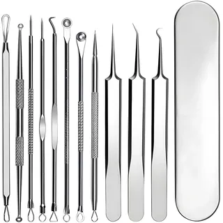 Rnitle 11 Stücke Mitesserentferner Komedonenquetscher Set,mit Metallgehäuse,Hochwertiger Edelstahl Akne Mitesser Entferner Extraktor Tools,Für Whitehead-Akne Auf Der Nase