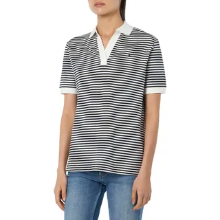 Tommy Hilfiger Damen Poloshirt Kurzarm Regular Fit, Mehrfarbig (Mini Stp Desert Sky/ White), M