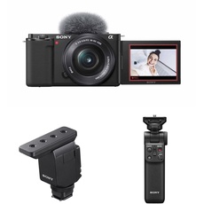 Sony Alpha ZV-E10L | APS-C spiegellose Wechselobjektiv-Vlog-Kamera + Shotgun Mikrofon ECM-B10 (Kompakt, Kabellos, Batterielos), ECMB10.CE7 + GP-VPT2BT Bluetooth Handgriff