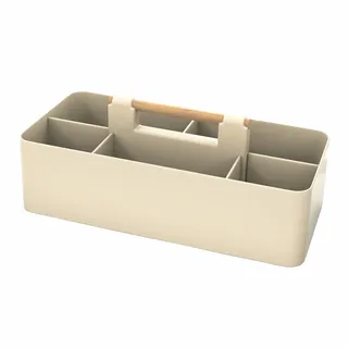 INTIRILIFE Organizer Caddy mit Griff in Beige - 32x15.5x8 cm, Tragebox Aufbewahrungskorb mit 5 Fächern für Badezimmer, Kinderzimmer, Basteln, Schreibtisch, Kosmetik