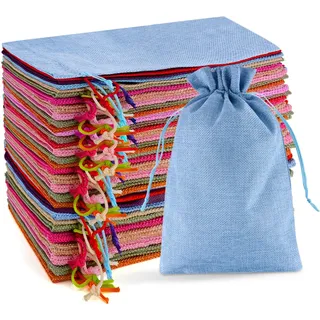 SXUUXB 20 Stück 17x23 cm Jutesäckchen, Klein Jutebeutel mit Kordelzug, Leinen-Säckchen, Sackleinen Taschen, Schmuckbeutel, Geschenksäckchen für Hochzeit, Party und Adventskalender (Gemischte)
