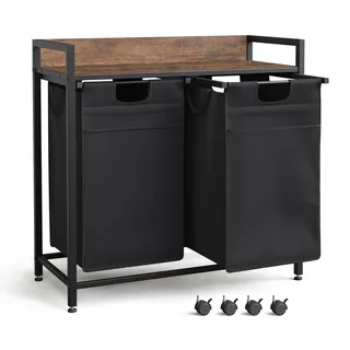 Mondeer Wäschekorb 2 Fächer, Wäschesammler mit Ablage und 2 Herausziehbaren Abnehmbaren Wäschesäcken, Metallgestell Wäschebox mit Fronttasche Geeignet für Schlafzimmer und Badezimmer, 2x50L