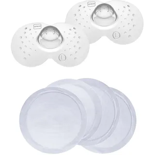 MAM Stillhütchen Größe L (ø 23 mm) im 2er-Set + MAM selbstklebende Stilleinlagen, atmungsaktiv für die Stillzeit mit extra saugfähigem Kern, 30 Stück