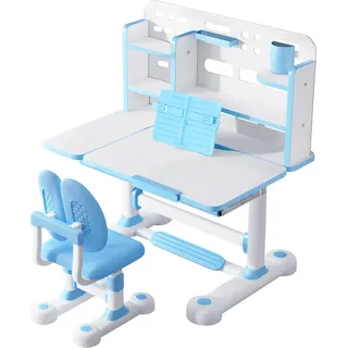Kinderschreibtisch & Stuhl - Set - Höhenverstellbar - Tischplatte 50° Neigbar - Mit Bücherregal - Schublade - Beige