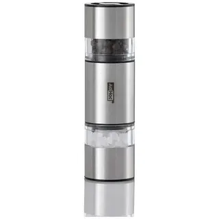 AdHoc - MP12 Doppelmühle DUOMILL MINI, D: 3,2 cm, H: 11,5 cm | CeraCut® Mahlwerk, Ideal für Picknicks und Camping, korrosionsbeständig, Edelstahl/klares Acryl, Gewürzmühle Manuell, 11,5 cm