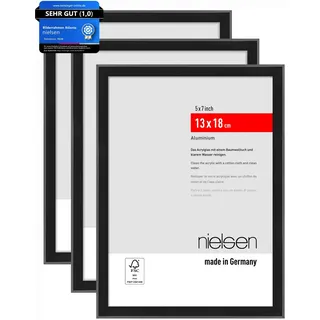 nielsen Bilderrahmen, 13 x 18 cm (3er Set), Aluminium, Schwarz matt, Fotorahmen zum Auftstellen im Hoch- & Querformat, bruchsicheres Kunstglas, Atlanta
