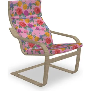 ABAKUHAUS Englischer Garten Poäng Sessel Polster, Bunte Rosen, Sitzkissen mit Stuhlkissen mit Hakenschlaufe und Reißverschluss, Baby-Rosa und Multicolor