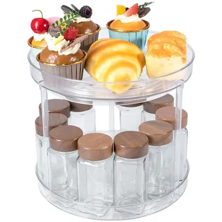 BillyBath Drehteller Organizer 360°Lazy Susan Gewürzregal Drehbar Gewürz Gewürzhalter Spice Rack Küchenhalterung Ohne Bohren für Küchen Organizer Aufbewahrung (2 Ebenen)