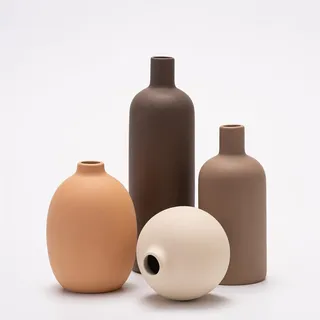 Keramik Vasen 4er-Set,Moderne Vase,Keramikvasen für die Inneneinrichtung,dekorative Vase für Pampasgras und Trockenblumen,Tisch,Bücherregal,Kaminsims und Eingangsbereich (Kaffee,Orange,Beige,Braun)