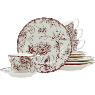 Kaffeeservice CREATABLE "Adelaide, Service 12-tlg.", rot, 12, Porzellan, Geschirr-Sets, Kaffeeservice, Nostalgischer Vintage Dekor, Elegante Form