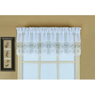 Today's Curtain, Vintage-Makramee-Organza-Volant, 35,6 cm, Weiß/Blau, 147,3 x 35,6 cm (B x L)