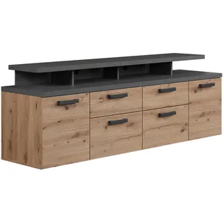 trendteam smart living - Follow - TV-Schrank - Eiche/Anthrazit - TV Lowboard mit Vollauszug Schubladen - (BxHxT) 180 x 66 x 47 cm - Fernsehschrank mit 4 offenen Fächern - Praktischer Aufsatz