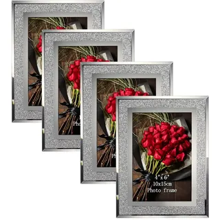 PETAFLOP Bilderrahmen 10x15, Bilderrahmen Glas 4er-Set für Hochzeiten, Häuser, Büros