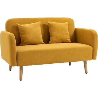 Homcom 2 Sitzer Couch mit 2 Wurfkissen, Kleine Loveseat mit Samtopik Modern Polstersofa für Wohnzimmer, Sofas - Couches, Sofas