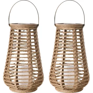 BELIANI Solarlaternen 2er Set Naturfarben LED Licht Energieeffizient Boho Stil Gartenlaterne Dekolaterne Outdoor Gartendekoration - Beige