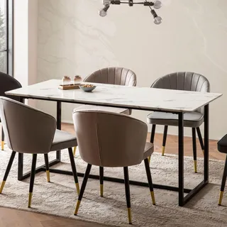 FineBuy Esszimmertisch Weiß 180 cm Esstisch in Marmor-Optik Modern Küchentisch mit Metallbeinen Speisetisch Rechteckig Tisch Esszimmer - Weiß