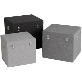 Set mit 3 Truhen aus Stoff und MDF in Ecru, Hellgrau und Dunkelgrau