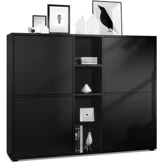 Vladon Highboard Cuba Türen in Schwarz matt , Holzwerkstoff , 130.5x105.5x35.5 cm , Kleinmöbel, Kommoden, Highboards