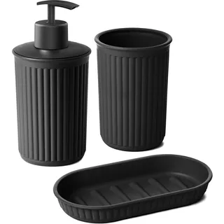 Tatay Tischset (Zahnbürstenhalter, Seifenspender, Seifenschale) Kollectionen Baobab, Kunststoff, Farbe Schwarz. Maße 15 x 8.2 x 17 cm