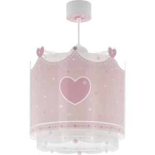 Dalber Lampe kinderzimmer, kinderlampe Pendelleuchte Hängelampe, Deckenleuchte Kinder, Deckenlampe kinderzimmer Little Queen Krone Rosa, 61102, E27