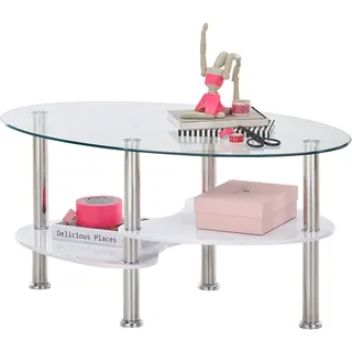 Stolkom Couchtisch »Panty Glastisch, Wohnzimmertisch, Beistelltisch Glas BxHxT 90x42x55 cm« Couchtisch, OTTOs Choice, Sicherheitsglas 8mm, Ablage in MDF Eiche Artisan und Eiche Sonoma, weiß