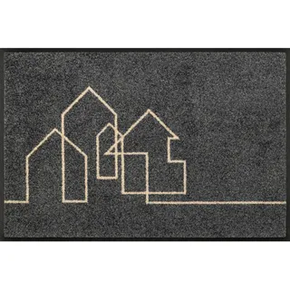 Wash+Dry FUßMATTE Linestreet, Grau, Textil, Häuschen, rechteckig, 40x60 cm Oeko-Tex® Standard 100, Teppiche , Böden, Fuß , Stufenmatten, Fußmatten