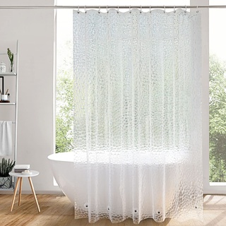 AooHome Duschvorhang Transparent, 200x200cm mit 5 Magnete unten, Waserdicht Eva Duschvorhänge 3D Muster mit 14 Duschvorhangringe, Anti-schimmel für Badewanne Bad Vorhang