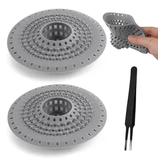 2 Stück Abflusssieb Silikon, 12,5 CM Silikon Abflusssieb mit Saugnapf, Flexibles Haarsieb Dusche, Universelles Haarfänger Dusche, Shower Drain Hair Catcher für Küche, Badewanne,Badezimmern,Wäschereien