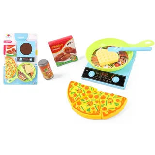 FLYPOP'S - Kochplatte mit Pizza und Zubehör - Rollenspiel - 033633 - Mehrfarbig - Kunststoff - Küche - Kinderspielzeug - Geschenk - Essen - 14 cm12 cm - Ab 3 Jahren