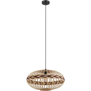 EGLO Pendelleuchte Dondarrion, 1 flammige Hängelampe Vintage, Skandinavisch, Boho, Hängeleuchte aus Stahl, Holz, Esstischlampe, Wohnzimmerlampe hängend in Schwarz, Natur, Weinrot, E27 Fassung, Ø 50 cm