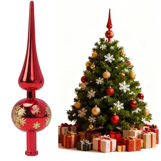 Weihnachtsbaum Spitze, 23cm Weihnachtskugel Baumspitze Rot Glänzend Kugelspitze, Christbaumspitze, Glitzer Weihnachtsbaumspitze, Tannenbaumspitze Baumschmuck für Weihnachten, Party, Deko
