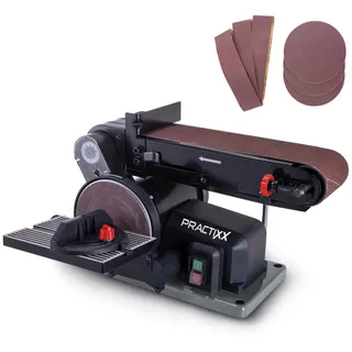 Practixx Band- und Tellerschleifer PX-BTS-370 Practixx Schleifmaschine für Holz 370W Ø150mm Schleifteller Bandlänge 100x915mm inkl. 6-tlg Schleifset
