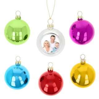 6 Stück Christbaumkugeln für Fotos|Weihnachtskugeln|Motivkugeln aus Kunststoff unzerbrechlich bruchsicher metallisch glänzend|Fotokugeln|Fotohalter (Portrait)