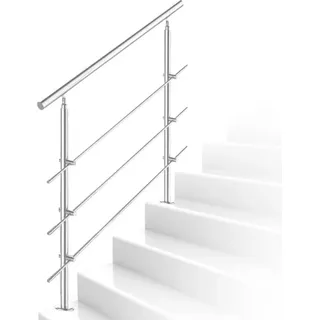 VINGO Edelstahl-Handlauf Gelaender fuer Treppen Bruestung Balkon Ø 42mm,mit 3 Querstreben (160cm, 3 Querstreben)
